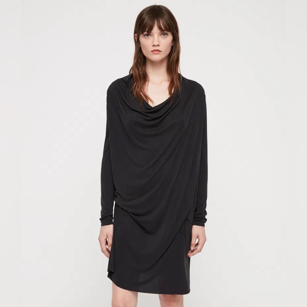 ALL SAINTS Amei long sleeve black jersey dress us 2
